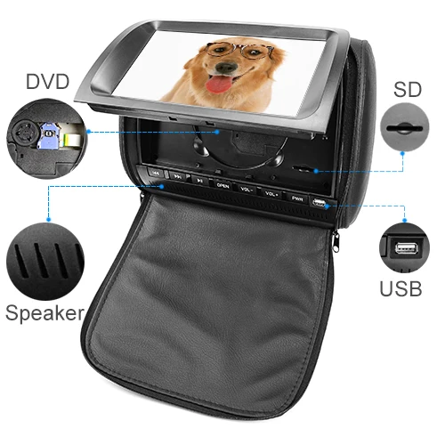 9 inch Car Headrest DVD Player 1080P Video Monitor Leather Cover Black IR Wireless Headphones Touch Screen (2)