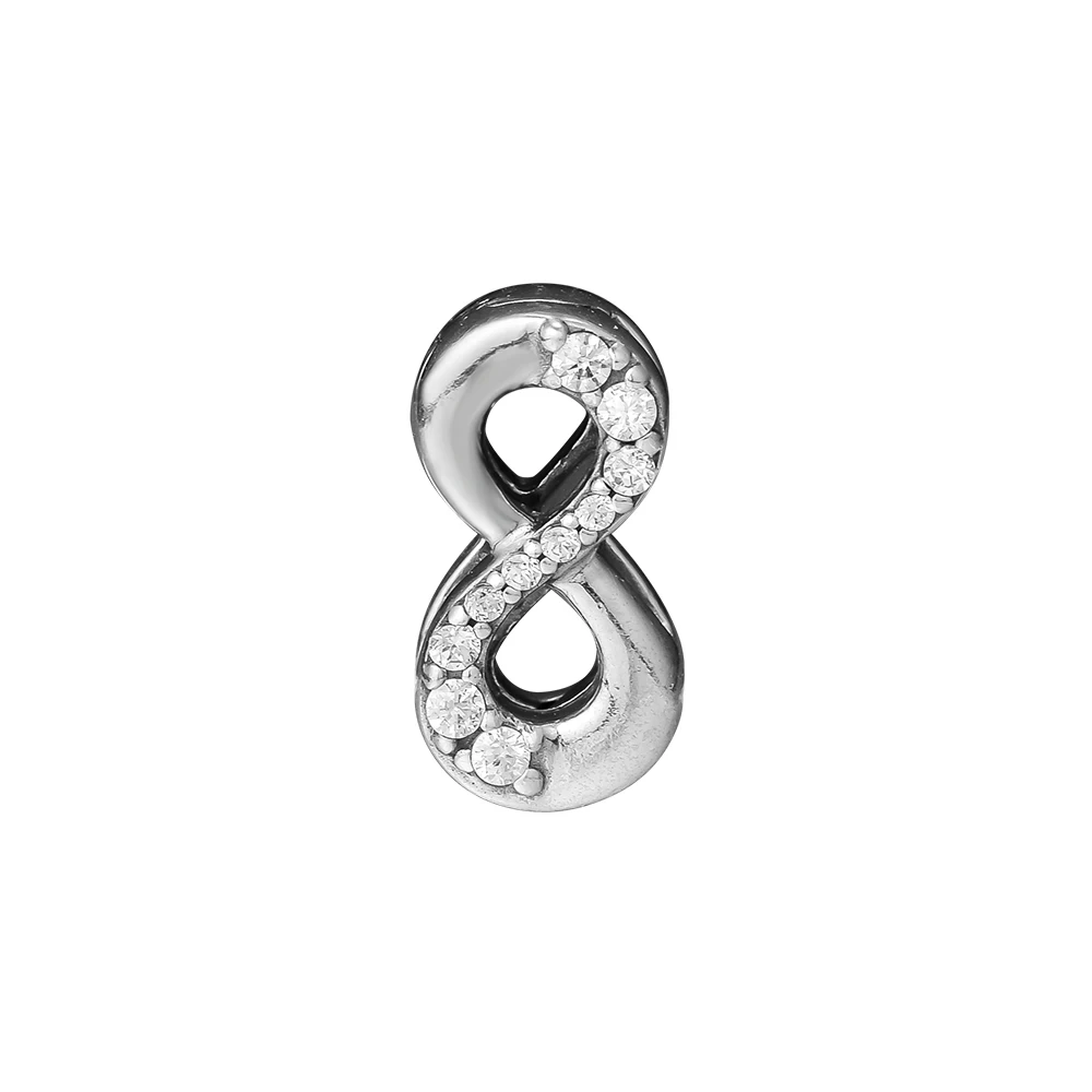 

100% 925 Sterling Silver Sparkling Infinity Clip Clear CZ Charm Beads Fits Original Brand DIY Bracelet Jewelry Making Promotion