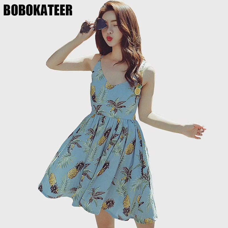 Bobokateer Лето Boho платье Для женщин Платья для синий Повседневное с плеча Мини