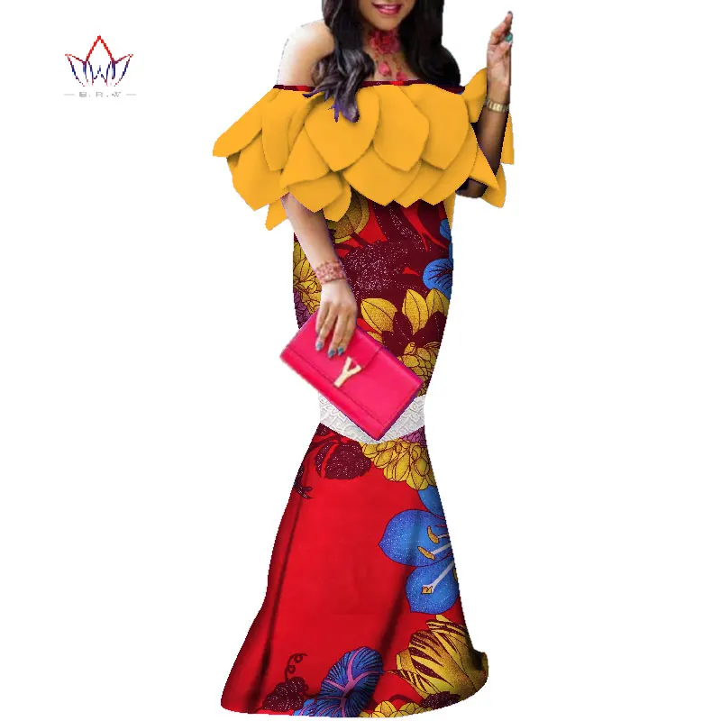 

African-Dresses-for-Women-plus-size 2019 Dashiki Elegant Traditional African Clothing Flare Sleeve Party Dress WY3955