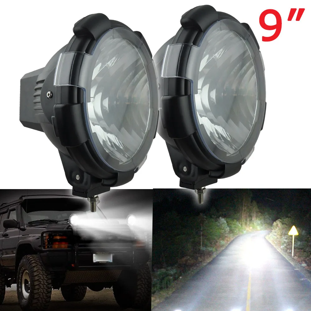 

2PCS H3 HID Bulb Lights 9 Inch 55W HID Xenon Driving Work Fog Light Floodlight Off Road Lens Cover 4300LM 6000K White SUV 4WD