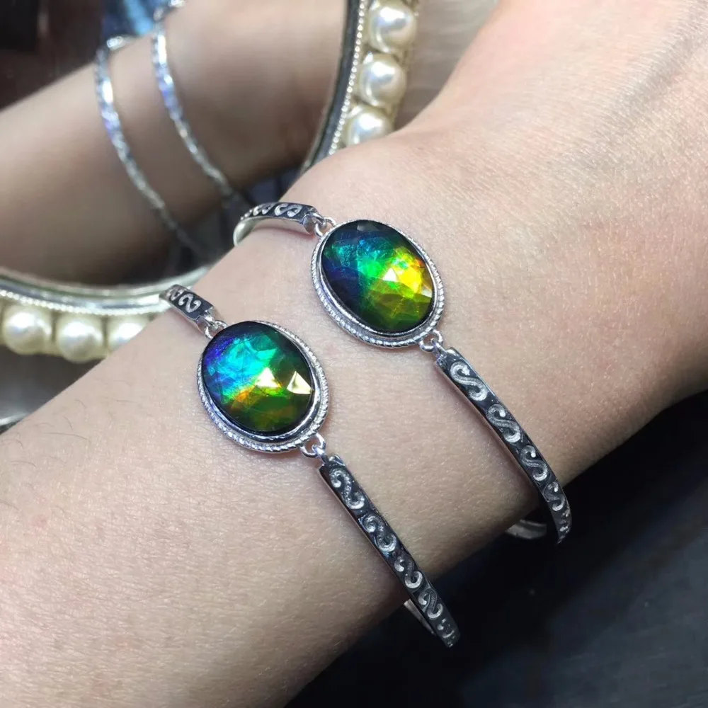 Fine Jewelry канада происхождения 925 Серебро S925 чистого серебра настоящий аммонит женские браслеты для женщин тонкие браслеты