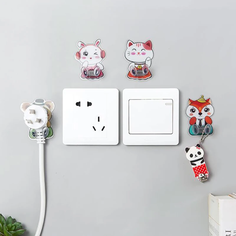 

Cartoon Cat Fox Rabbit Koala Abs Viscose Hook Kitchen Free Of Nail Non-Trace Stick Hooks Socket Hanger Household Goods
