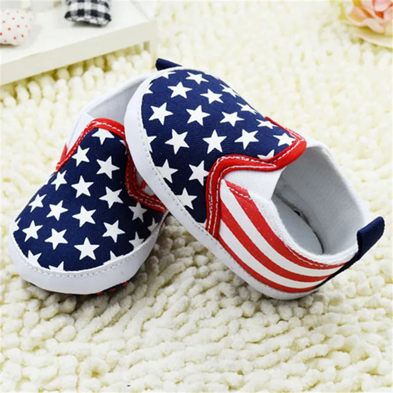 Милые малыши детская обувь звезда полоса Флаг США обувь мягкие первые ходоки хлопчатобумажной ткани для маленьких девочек и мальчиков