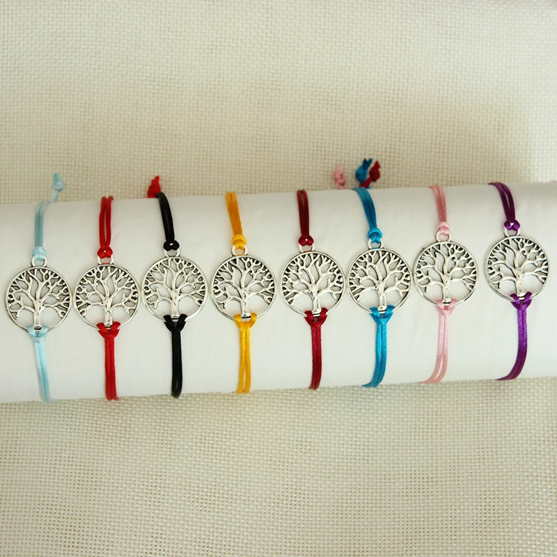 

SWEBLE New Silver Color Life Tree Charm Bracelets for Women Men Kids Simple Red String Braided Bracelet Couple DIY Jewelry Gift