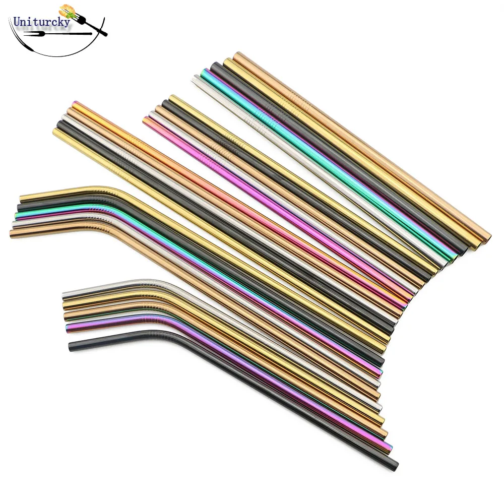 Uniturky – pailles à boire en acier inoxydable coloré, 2 pièces/paquet, droites et courbées, filtre réutilisable avec brosse, outils de bricolage pour thé et café