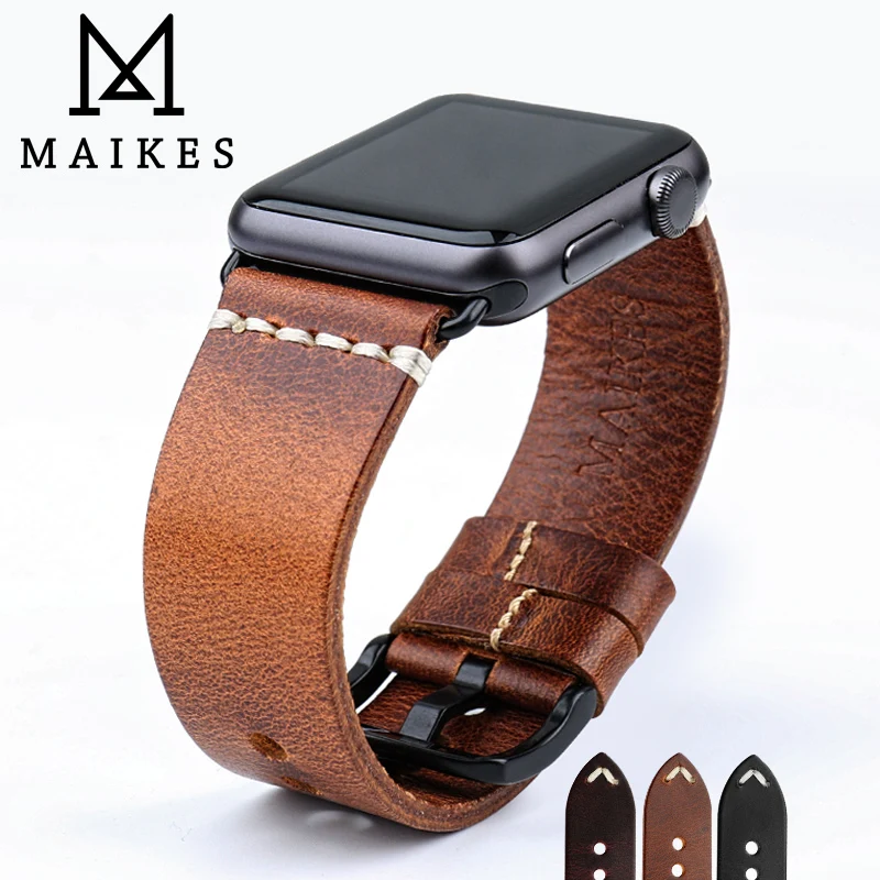 Acheter MAIKES Spécial Vache En Cuir Montre Bracelet Remplacement Pour Apple Montre Bande 44mm 40mm 42mm 38mm série 4 3 2 1 iWatch Bracelet