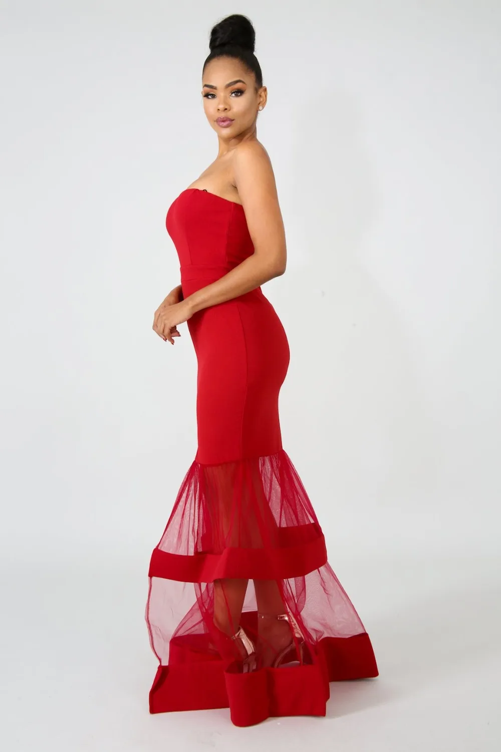 Сетчатое лоскутное с открытыми плечами длинное платье для женщин Элегантный без бретелек Русалочка вечерние Макси платье сексуальное облегающее нарядное платье vestidos robe