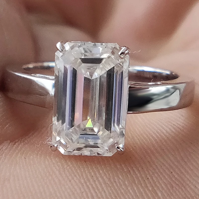Кольцо Багет Moissanite Lab 3 карат ct 7x11 мм DF Grade изумруд для помолвки и свадьбы из белого