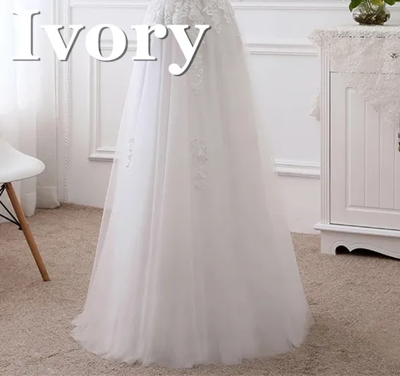 Платья размера плюс, новинка, ТРАПЕЦИЕВИДНОЕ Тюлевое кружевное роскошное вечернее платье с рукавами, вечерние платья для невесты, сексуальные платья для выпускного вечера DR07 - Цвет: Ivory