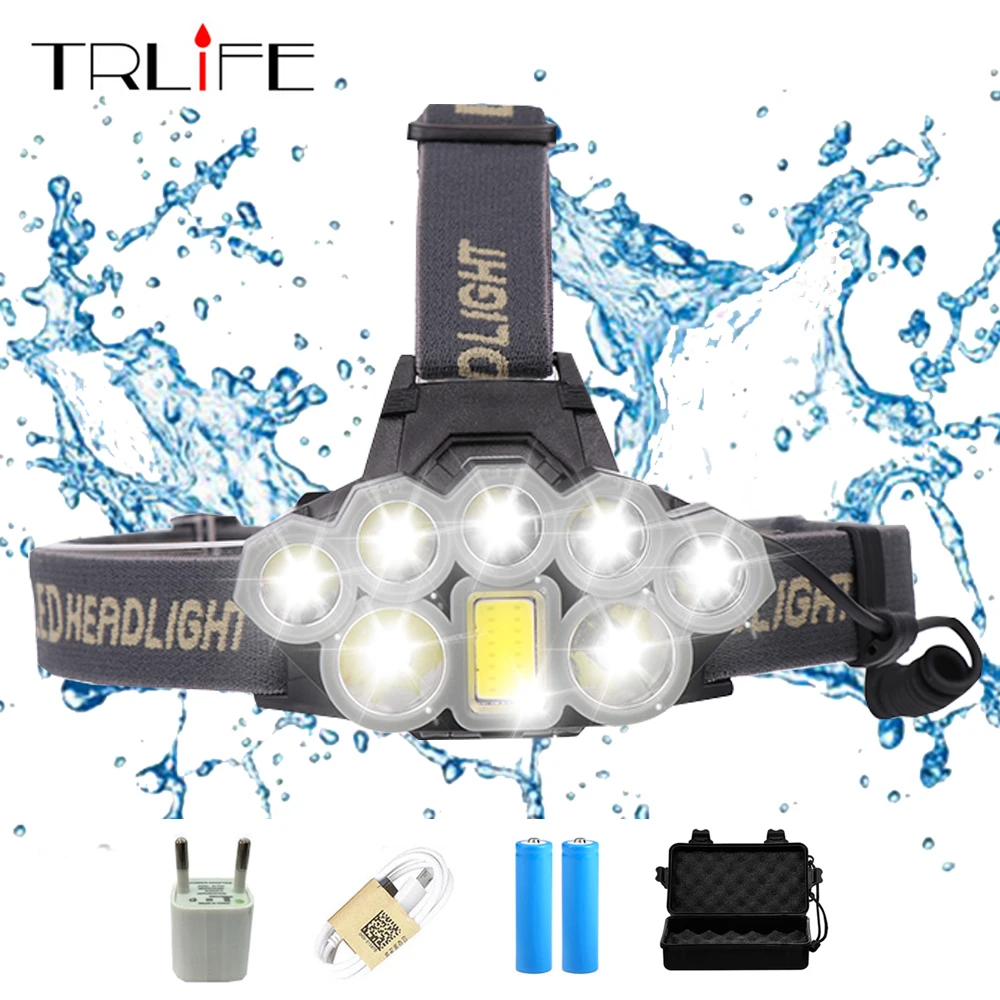 

Led Headlight Micro USB Charger Headlamp 35000 Lumen 2*T6+5*+COB Rechargeable Super Bright Head Lamp Portable Light Lantern