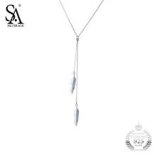 SA SILVERAGE Silver Chain Necklace Leaves Pendant Genuine 925 Sterling Silver Feather Necklace For Women Gift