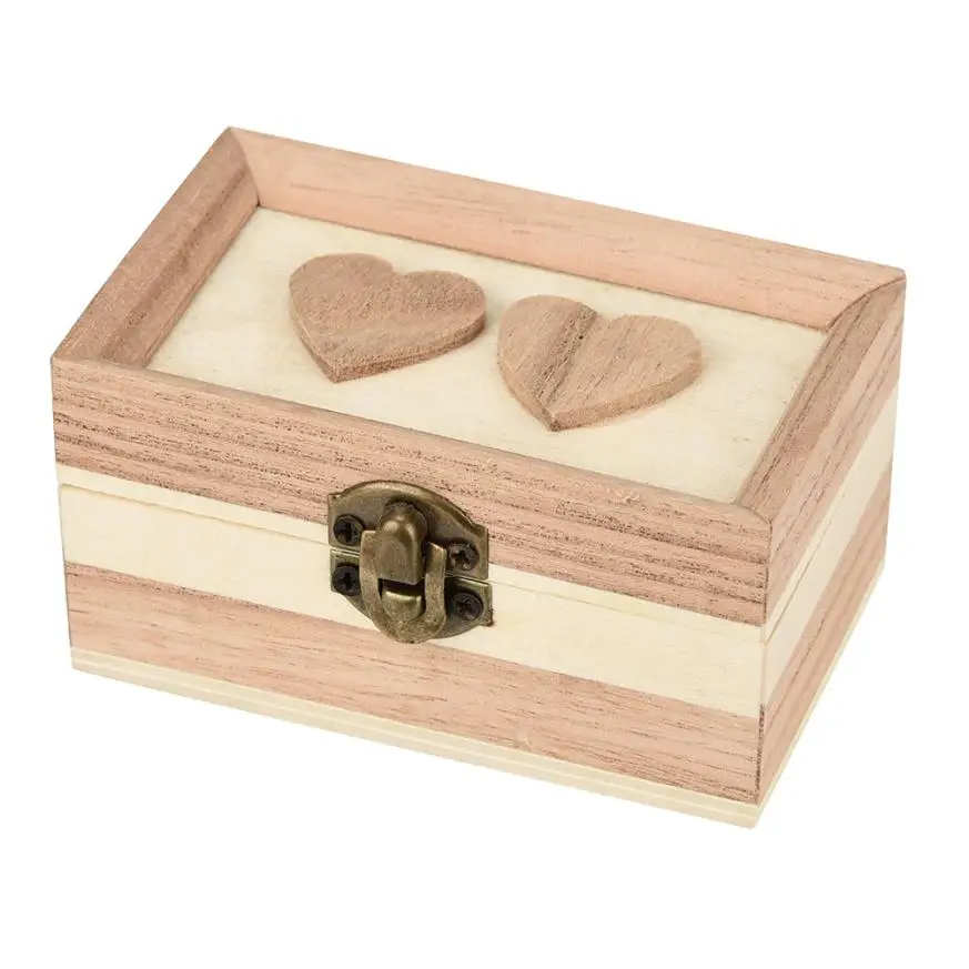 Винтажная деревянная коробка для хранения ювелирных изделий Коробка для хранения Кольцо Серьги Контейнер чехол для хранения любовь зеркало с замком Чехол Держатель Лидер продаж