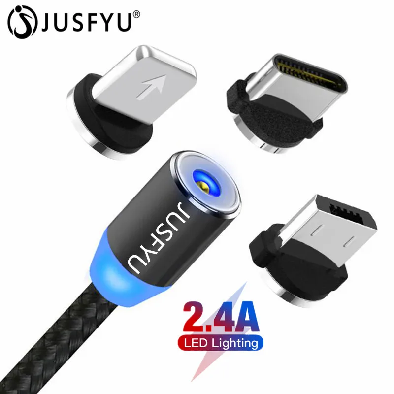 

360 Degree LED Magnetic Charging Cable for iPhone XR XS MAX X 8 7 6 Plus Mobile Phone Magnet Charger Micro USB Cable Type C Wire