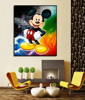 

Free shipping hand painted Modern painting Carton Mouse wall Graffiti arts canvas painting for living room no frame b07