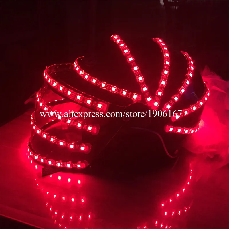 

New Design Colorful RGB LED Luminous Growing Flashing Robot Suits Helmet Halloween Christmas Headwear Party For Dancing Bar DJ