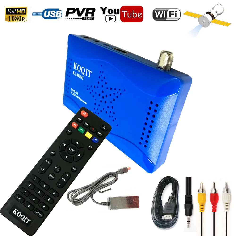 KOQIT Mini Size MPEG4 HD TV Tuner DVB S2 Receptor Digital Satellite Receiver Decoder Wifi cs Cline Vu Biss Youtube Set Top Box