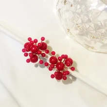 Новое поступление, женские классические серьги-гвоздики с искусственным жемчугом, красные маленькие женские корейские серьги с фейерверком