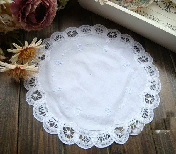 Wholesale lot White Flower Cotton Napkin Set With Hand Crochet frill 26cmin Table Napkins from