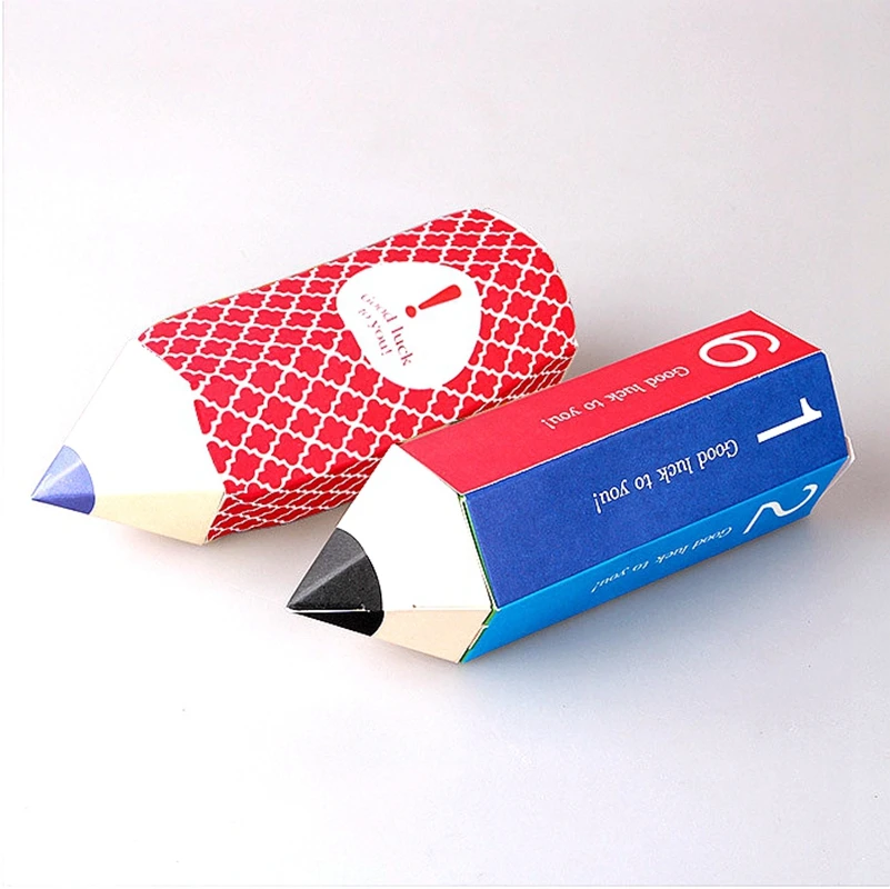 

Creative Cartoon Pencil Candy Gift Box White Card Packaging 20pcs Back to school Graduation Party Accessories Pendant Mini Card