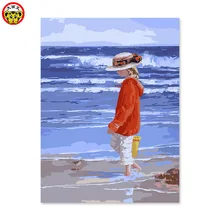 Маленькая девочка на пляже, цифровая картина Автопортрет разрисованное украшение цвет заполняет подарок ручной работы