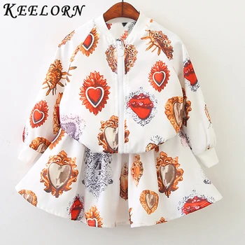 

Keelorn Girls Clothing Sets 2020 Kids Outerwear Pattern Printed Clothing Suits Children Jacket and Dresses 2Pc Dress Set
