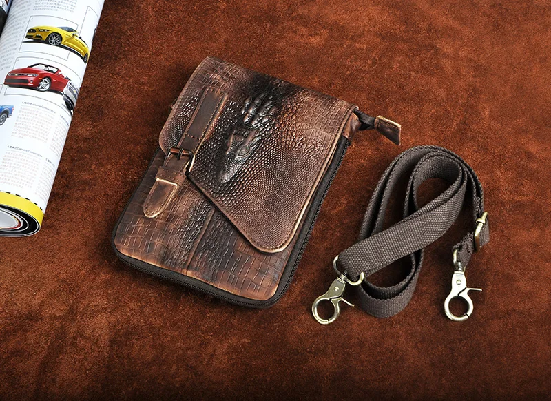 Original Leather men Casual Design Multifunction Small Satchel Cross body Bag Travel Fashion Waist Belt Pack Tablet Bag 611-1-c