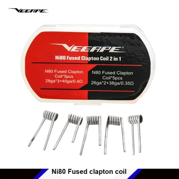 

10pcs/Box Veeape Ni80 Fused clapton coil 28ga*3+40ga 0.4ohm 26ga*2+38ga 0.35ohm prebuilt heating wire for rda rdta atomizer tank