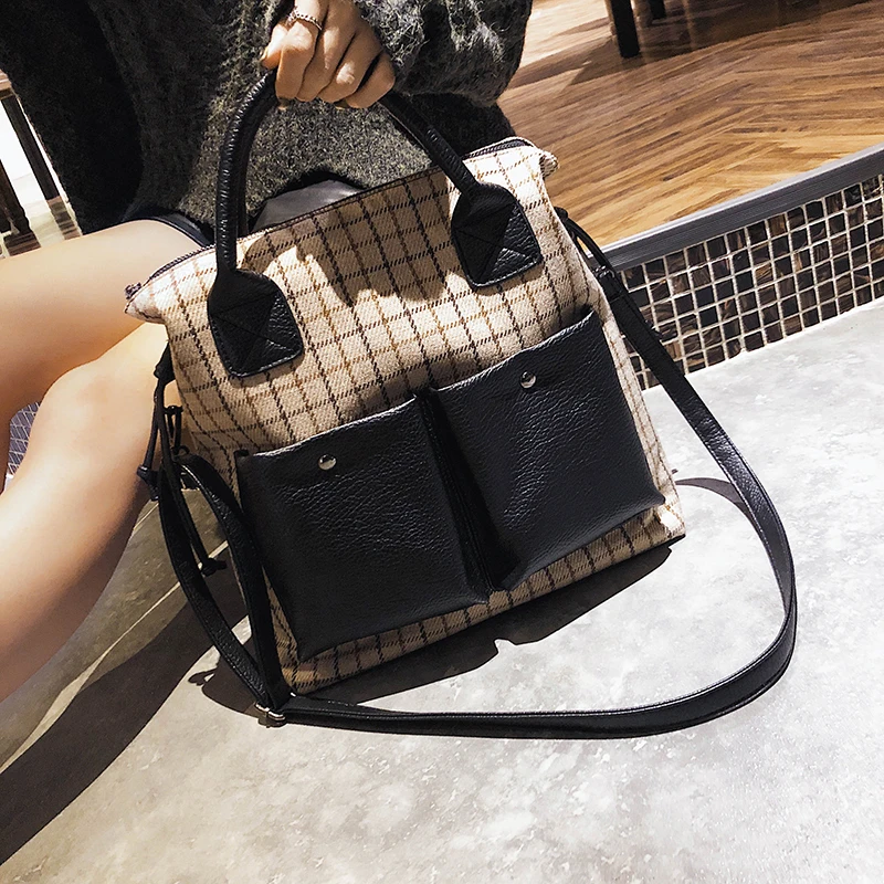 

New Fashion Large Capacity Tote Bag Luxury Grid Handbag Women Shoulder Bag High Quality Plaid Ladies Messenger Bag