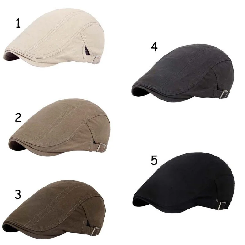 Men Vintage Baker Peaked Hat Linen Cotton Retro Outdoors Golf Beret Flat Cap