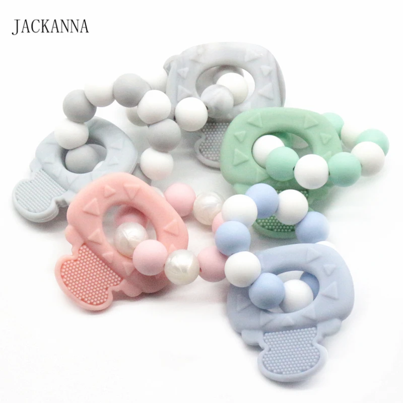 Silicone Bracelet Teething Toy Key Teether Silicone Beads Rattle Teething Bracelets Sensory Toys