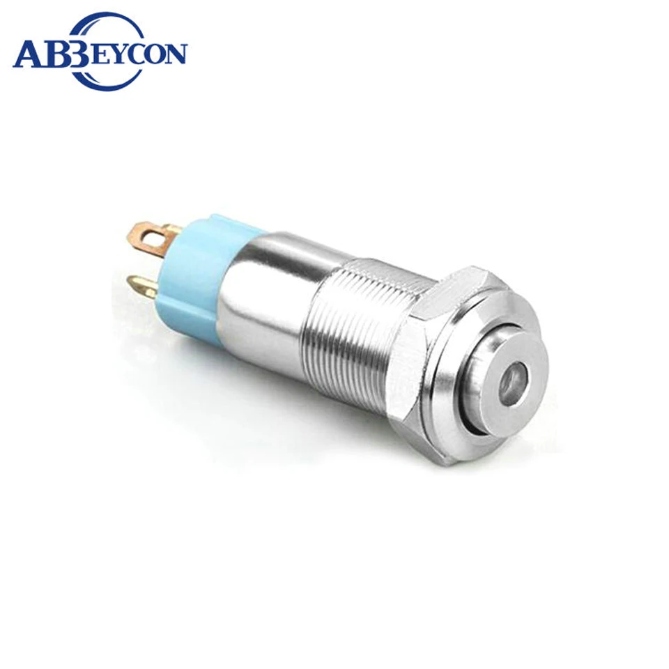 Stainless Steel 10mm 1NO High Flush Metal Shell Dot LED Illuminated Momentary Small Push Button Switch Waterproof Anti-Vandal