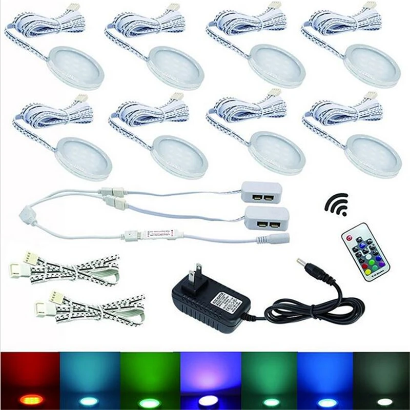 8 RGB Color Changing LED Under Puck Lights Kit RF Remote