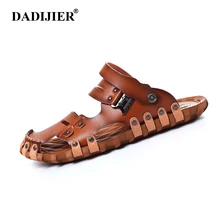DADIJIER/ модные стильные мужские сандалии; повседневные мужские Пляжные Шлепанцы из спиловой кожи на Плоском Каблуке в стиле ретро; Мужская Летняя обувь в римском стиле; ST96