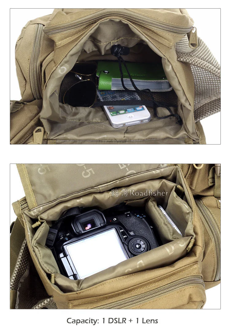 Roadfisher Водонепроницаемый Военная Униформа Camo чёрный; коричневый Камера плеча рюкзак сумка Вставить случая подходят Canon Nikon Sony DSLR SLR