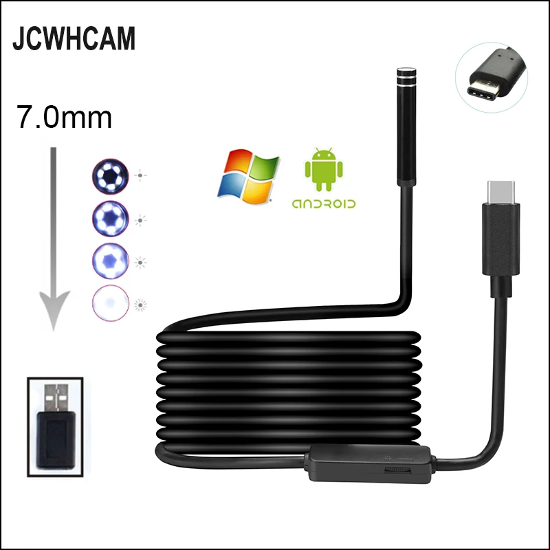 JCWHCAM 6LED 1 м 5 м 7 м 10 м жесткий кабель Android usb type C USB эндоскоп Водонепроницаемая видеокамера змея инспекционная трубка труба