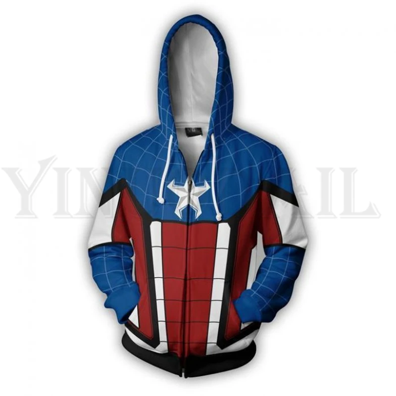 

Men and Women Zipper Hoodies Superhero Captain Spiderman Sweatshirt 3d Print Hooded Jacket Mravel 4 Costume Harajuku Streetwear