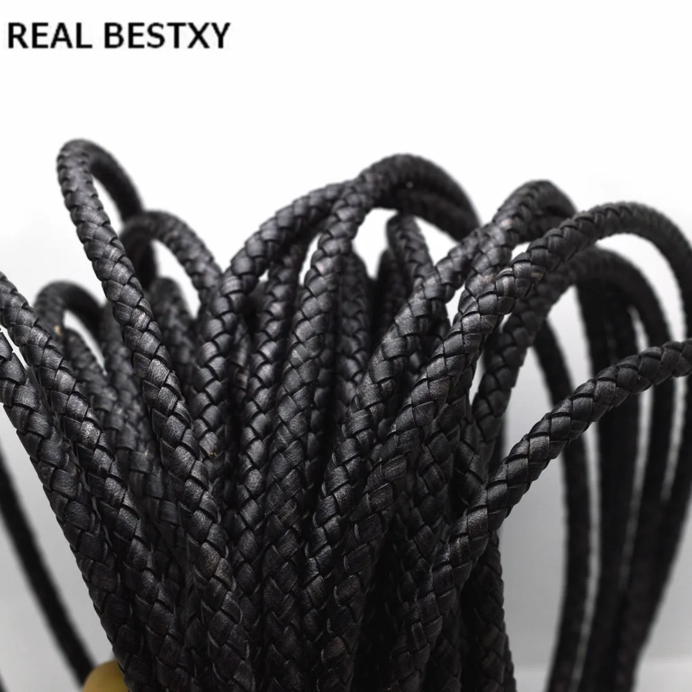 REAL BESTXY 1m/lot genuine cowhide round leather black antique leather cord for bracelets making blue leather round cord green