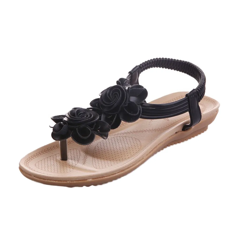 

Women Bohemian Ethnic Roman Flower Flat Sandals Roman Gladiator Flip Flops Flower Shoes Girl Wedding Casual