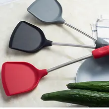 Силиконовая лопатка с длинной ручкой, антипригарная лопаточка для сковороды, кухонная лопатка из нержавеющей стали, кухонная утварь