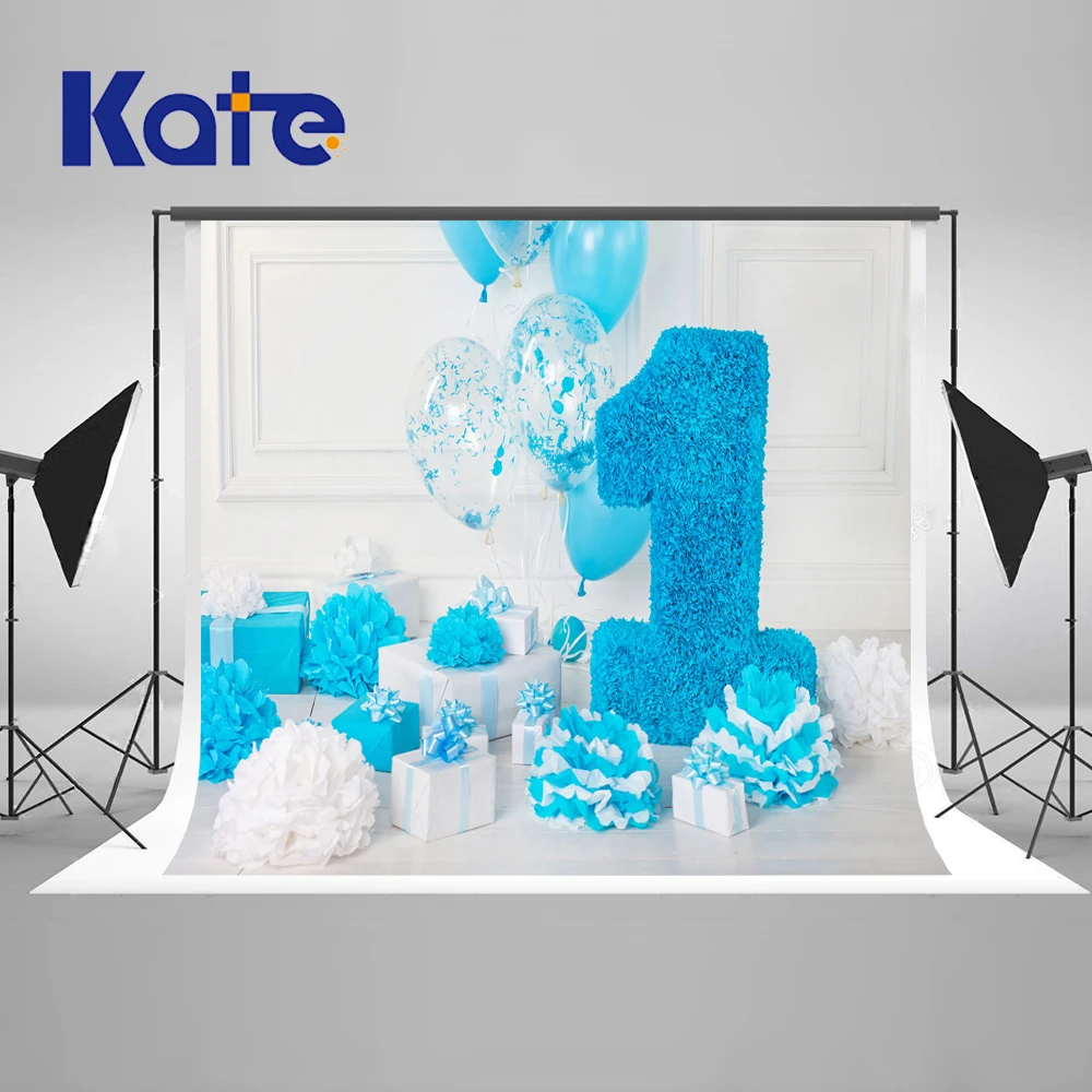 

Kate Blue Happy Birthday Theme Photography Background For Newborn Baby 1st Photo Customized Princess Kids Photography Backdrops