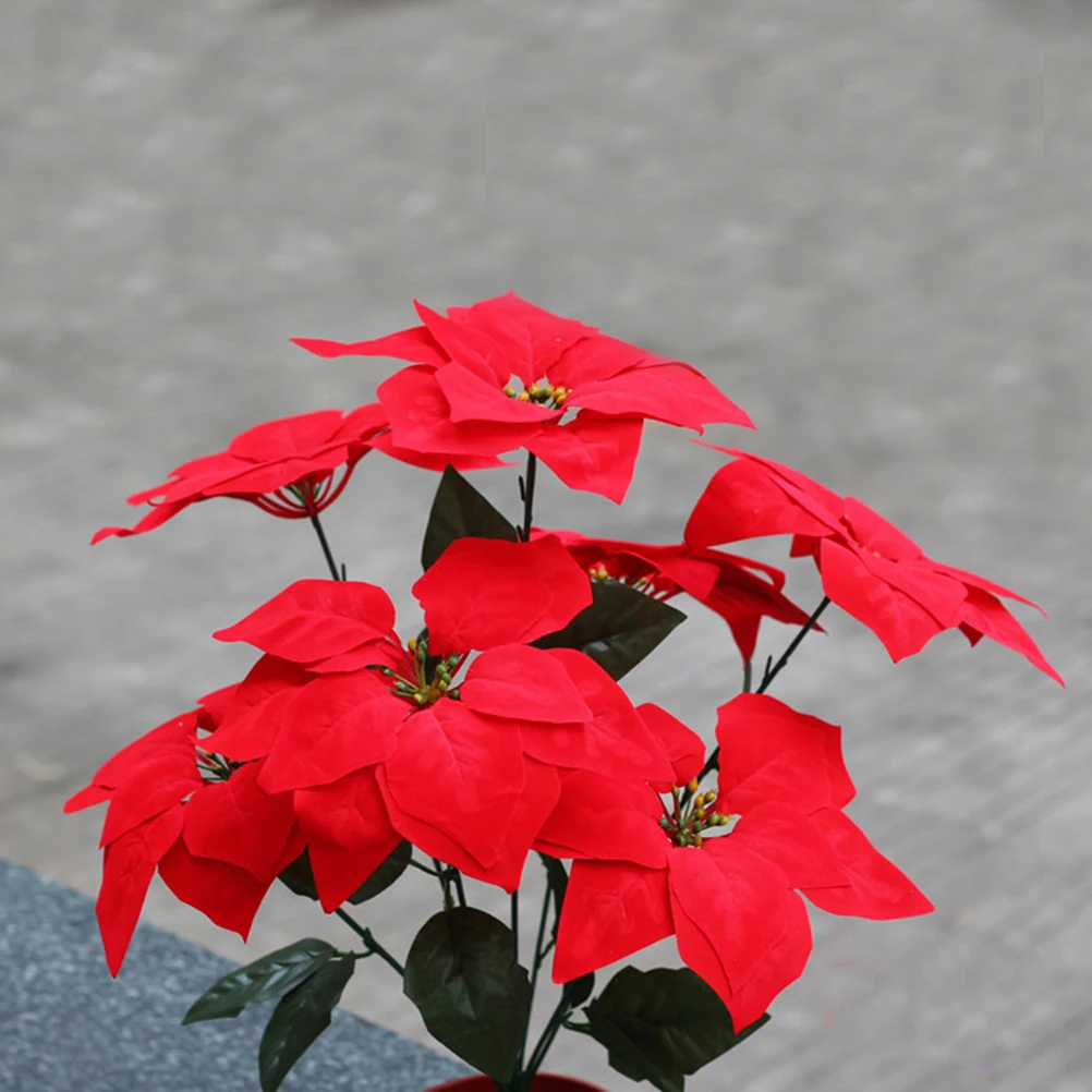 Настоящее прикосновение фланелевые Искусственные Рождественские цветы красные кусты пуансеттия букеты Рождественская елка украшения центральный Декор для дома и офиса