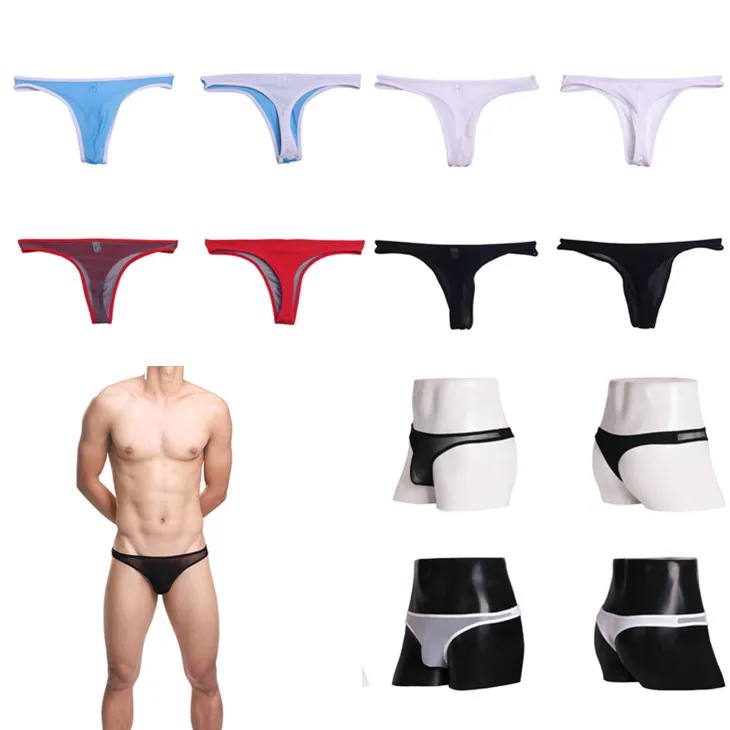 

Sexy Gay Underwear Men G-string Transparent Mesh Thongs Man Solid Low Waist U Convex Pouch Underpants Cuecas calzoncillos M-XL