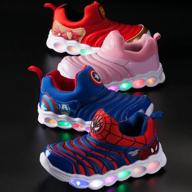 Boy Shoes Girl Spider-Man Iron Man Captain Caterpillar LED Seven-Colour Sensor Shoes