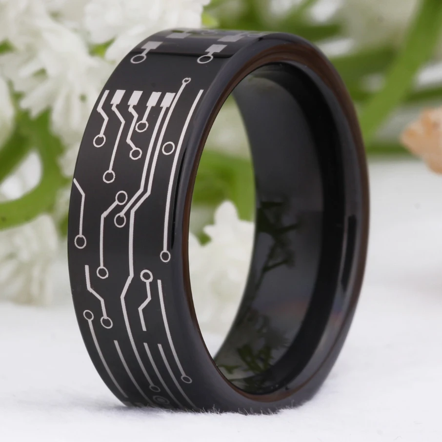 Fashion JEWELRY Wedding Ring For Women Man Simple Classical CIRCUIT BOARD Design Black Tungsten Ring Mens love Engagement Rings