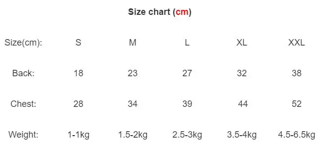 dog clothes size chart