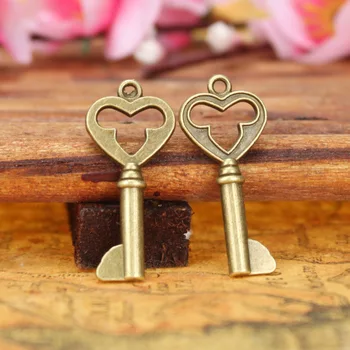 

70pcs Lucky Heart key fine fashion charms pendant bronze Jewelry Making earring bracelet necklace DIY 34*15MM