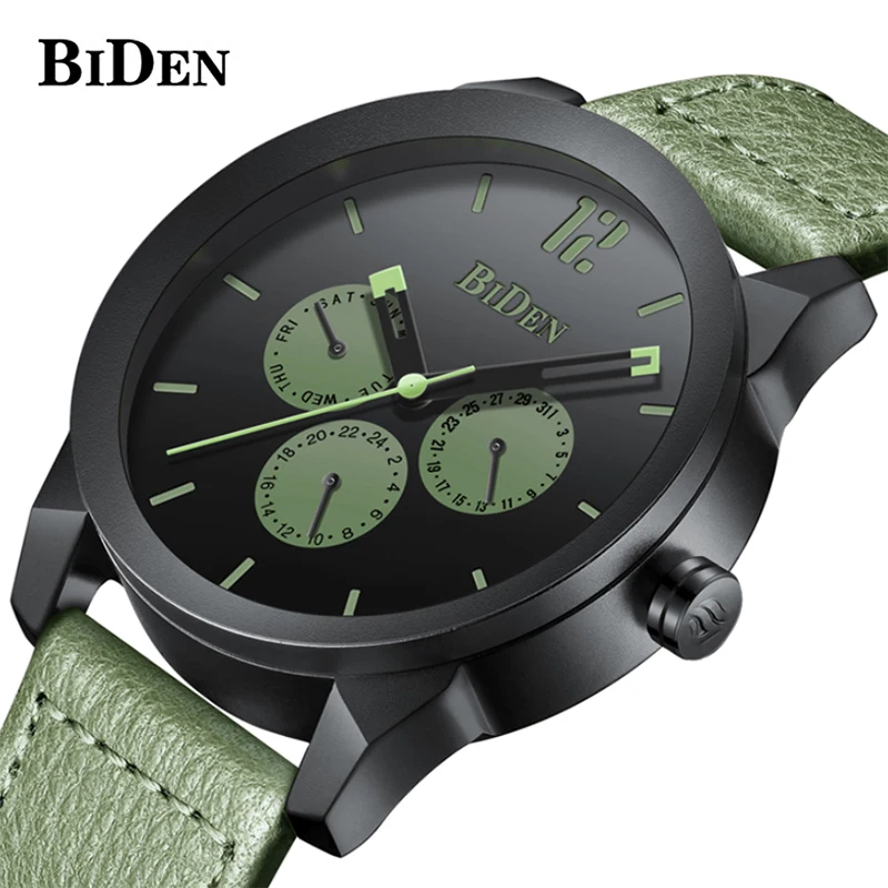 

Relogio Masculino BIDEN Mens Watches Top Brand Luxury Quartz Army Watch Men Casual Leather Military Waterproof Sport Wrist Watch