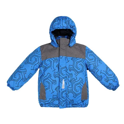 Moomin/зимнее пальто для мальчиков; Новинка года; детская зимняя верхняя одежда из полиэстера с капюшоном для активного отдыха; тканая синяя теплая верхняя одежда с геометрическим рисунком; - Цвет: Blue