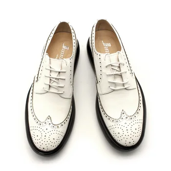 

European style height increasing top quality brogue shoes real cowhide leather thick heel comfortable shoes men black/white 45